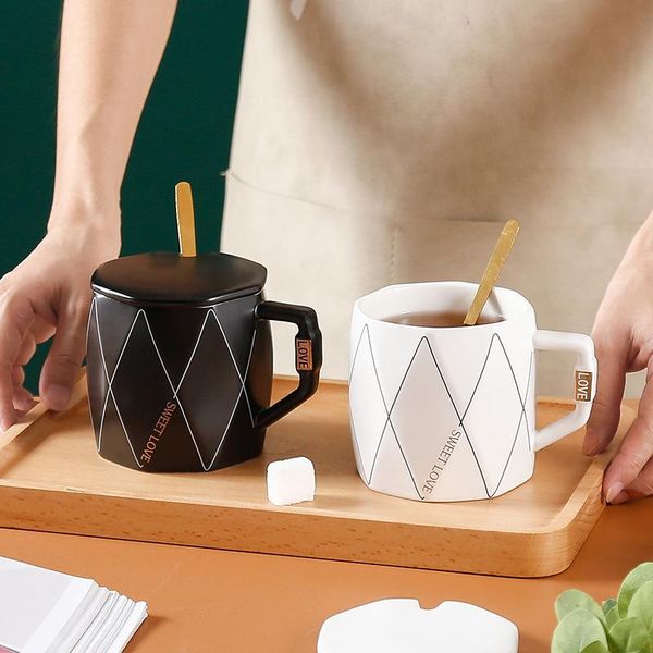 mugs 400ml eight angle couple's black and white ceramic cup with lid spoon simple generous office milk coffee bottle
mugs 400ml eight angle couple's black and white ceramic cup with lid spoon simple generous office milk coffee bottle