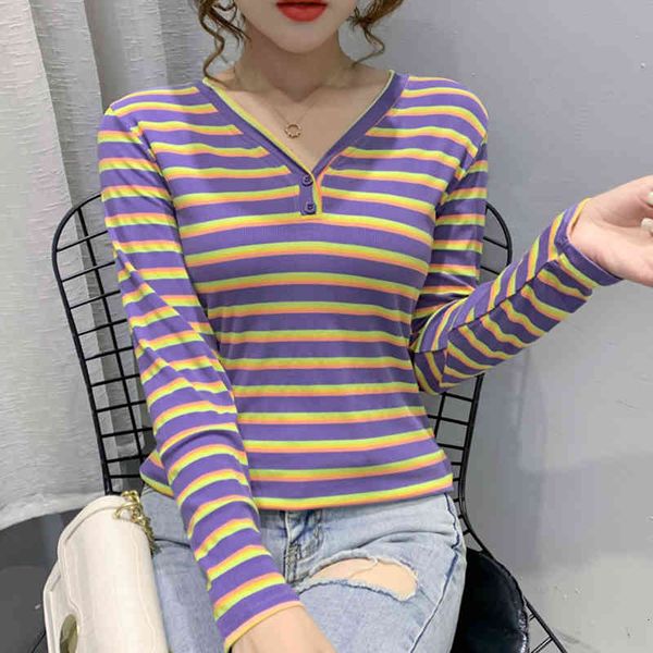 women's t-shirt female striped shirt with buttons, cotton t-shirt, long sleeve, v-collar, korean clothes 3ntc, White
women's t-shirt female striped shirt with buttons, cotton t-shirt, long sleeve, v-collar, korean clothes 3ntc, White