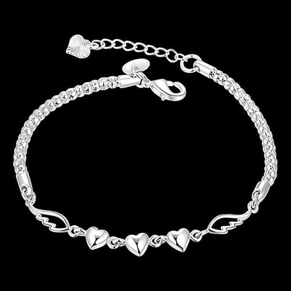 silver color three grain heart charm bracelets simplicity angel wing pendant bracelet for women jewelry hand chain gift q0719, Black
silver color three grain heart charm bracelets simplicity angel wing pendant bracelet for women jewelry hand chain gift q0719, Black