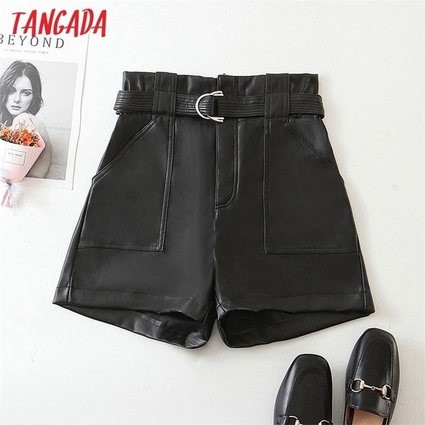 tangada autumn winter women black faux leather shorts with belt strethy waist pockets female retro casual shorts 210306, White;black
tangada autumn winter women black faux leather shorts with belt strethy waist pockets female retro casual shorts 210306, White;black