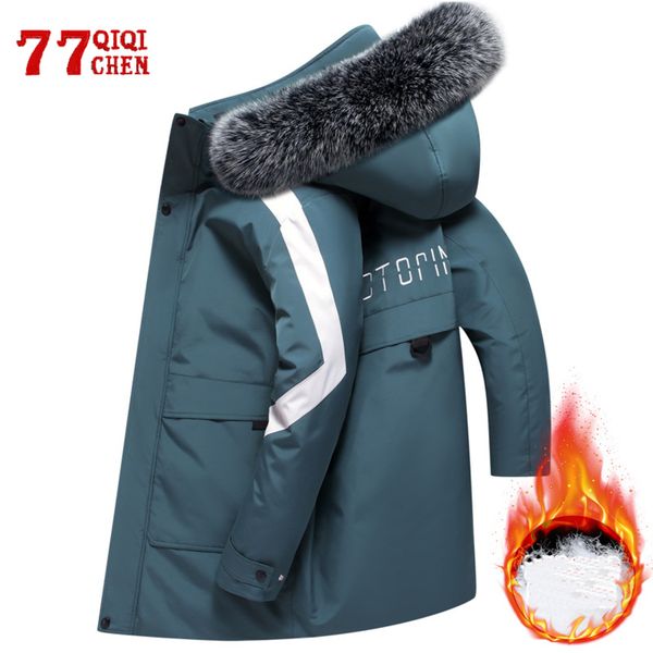 white duck feather men's windbreaker, thick - 20 degree thermal casual hoodie, medium and long windproof et, leather collar in winter, Black
white duck feather men's windbreaker, thick - 20 degree thermal casual hoodie, medium and long windproof et, leather collar in winter, Black
