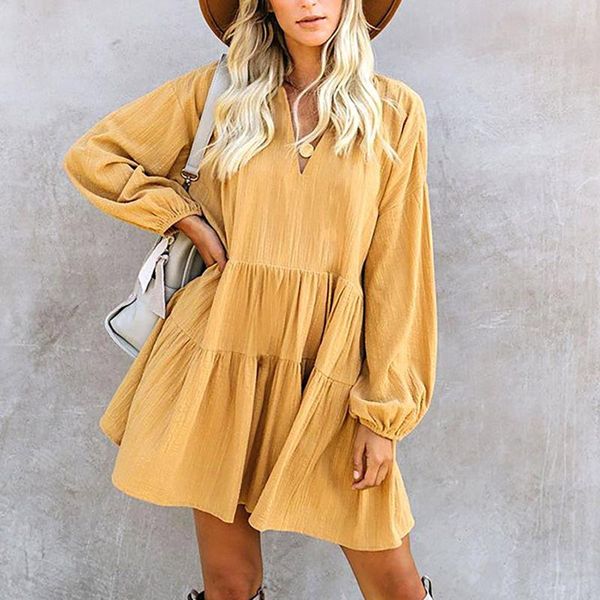 casual dresses fashion lantern sleeve solid color mini dress for women summer elegant v-neck long vestidos, Black;gray
casual dresses fashion lantern sleeve solid color mini dress for women summer elegant v-neck long vestidos, Black;gray
