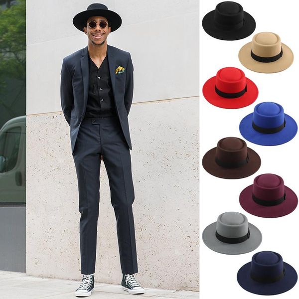 wide brim hats autumn and winter women's french wool hat, Blue;gray