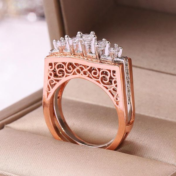 cluster rings double color square couple engagement ring set round white crystal zircon stone wedding bands for women men, Golden;silver
cluster rings double color square couple engagement ring set round white crystal zircon stone wedding bands for women men, Golden;silver
