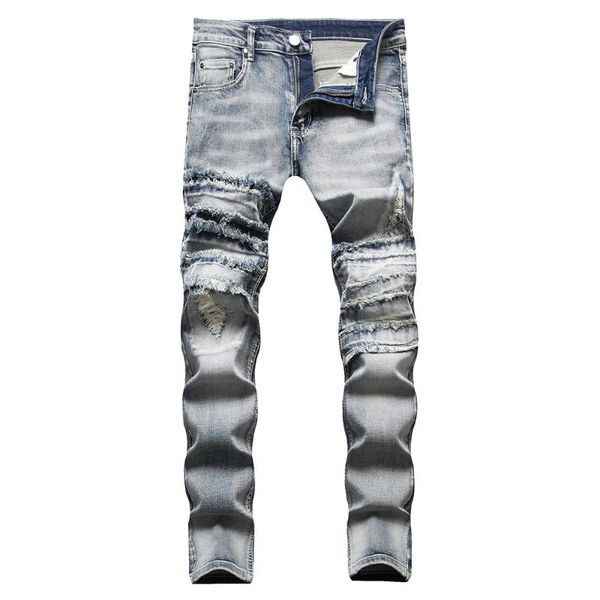 men's jeans men fringe ripped trendy holes patchwork slim straight pants plus size vintage washed trousers, Blue
men's jeans men fringe ripped trendy holes patchwork slim straight pants plus size vintage washed trousers, Blue