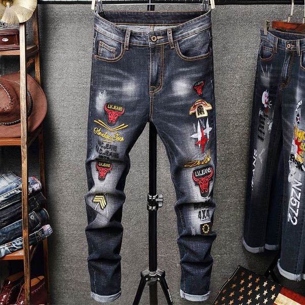 men's lent new tij slim stretch elastic feet born bull pattern casual long broek black jeans, Blue
men's lent new tij slim stretch elastic feet born bull pattern casual long broek black jeans, Blue