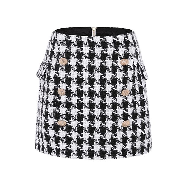 new fashion runway 2021 designer skirt women's metal lion buttons embellished houndstooth tweed mini skirt 210309, Black
new fashion runway 2021 designer skirt women's metal lion buttons embellished houndstooth tweed mini skirt 210309, Black