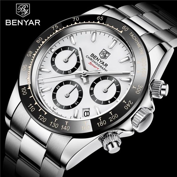 wristwatches benyar 40mm brand men's sports watches stainless steel waterproof chronograph luxury quartz watch for men reloj hombre, Slivery;brown
wristwatches benyar 40mm brand men's sports watches stainless steel waterproof chronograph luxury quartz watch for men reloj hombre, Slivery;brown