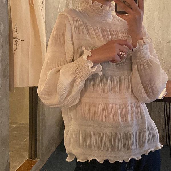women's blouses & shirts women solid pleated stand chiffon light fairy basic sweet 2021 cute chic all match casual female, White
women's blouses & shirts women solid pleated stand chiffon light fairy basic sweet 2021 cute chic all match casual female, White