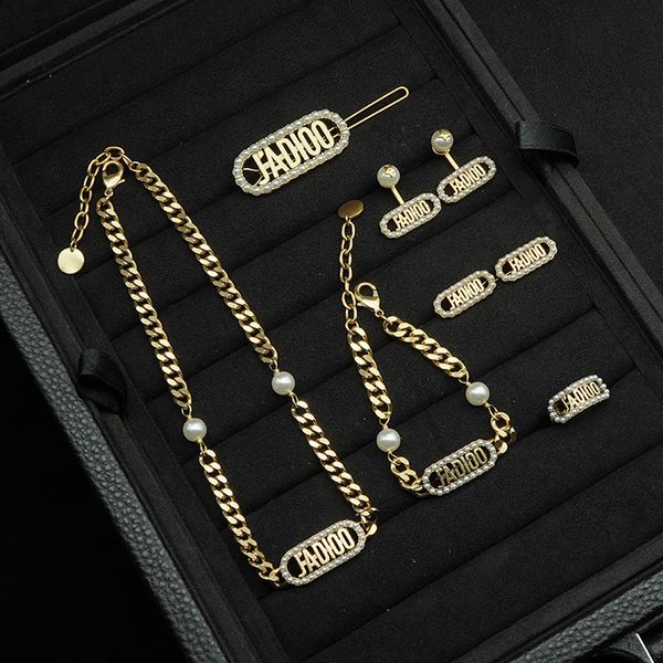 new necklace d ja pearl letter necklace bracelet earrings women's suit net red same style, Black
new necklace d ja pearl letter necklace bracelet earrings women's suit net red same style, Black
