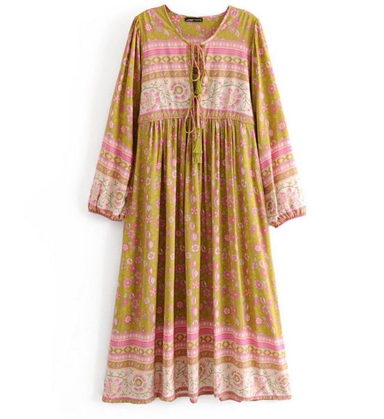 bohemia lacing up v neck leaves floral print dress ethnic woman long sleeve tassel long strappy dresses holiday beach, Red
bohemia lacing up v neck leaves floral print dress ethnic woman long sleeve tassel long strappy dresses holiday beach, Red