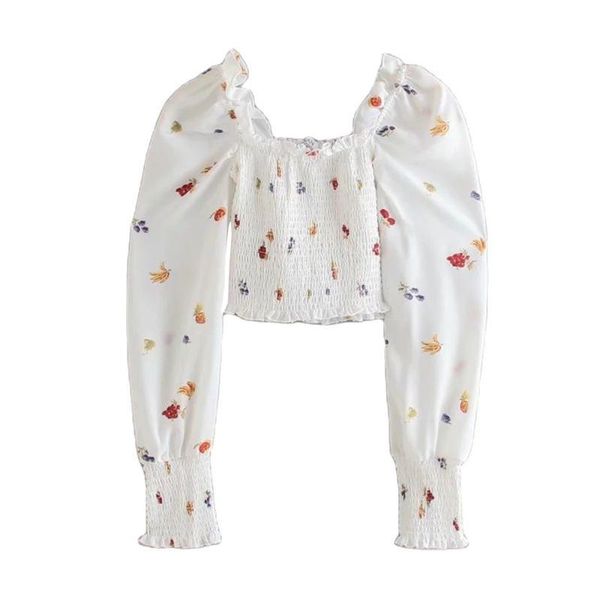 women's blouses & shirts 2021 spring women navel exposed shirt mujer long puff sleeve fruit printed jumper cropped blusas elastic banda, White
women's blouses & shirts 2021 spring women navel exposed shirt mujer long puff sleeve fruit printed jumper cropped blusas elastic banda, White
