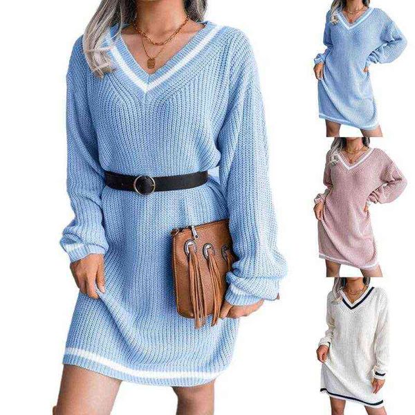 autumn and winter women's long-sleeved v- neck casual loose sweater dress knitted dress y1110, White;black
autumn and winter women's long-sleeved v- neck casual loose sweater dress knitted dress y1110, White;black