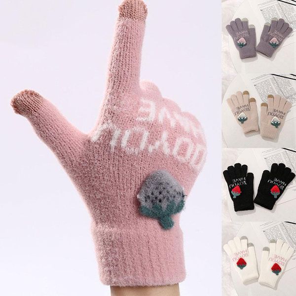 five fingers gloves 2021 autumn winter warm thick cute sweet strawberry pattern women soft comfortable crystal mink, Blue;gray 
five fingers gloves 2021 autumn winter warm thick cute sweet strawberry pattern women soft comfortable crystal mink, Blue;gray