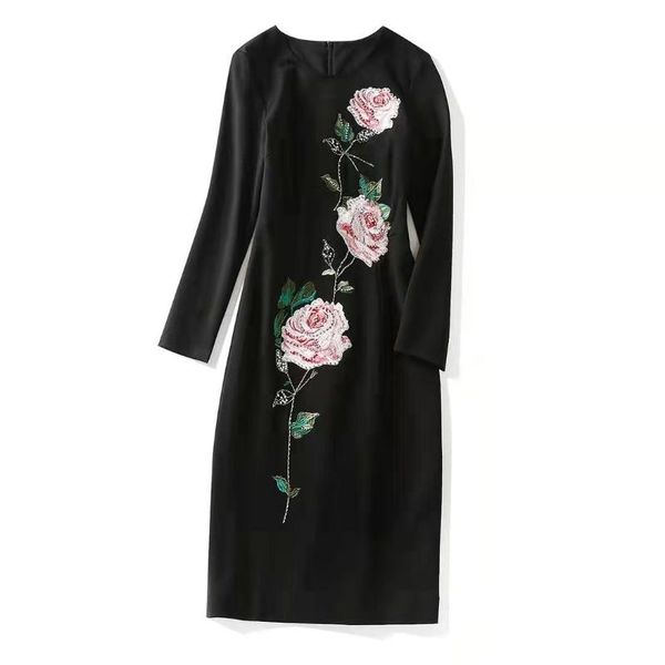 casual dresses european and american women's clothing winter 2022 long-sleeved rose embroidery beads fashion black dress, Black;gray
casual dresses european and american women's clothing winter 2022 long-sleeved rose embroidery beads fashion black dress, Black;gray