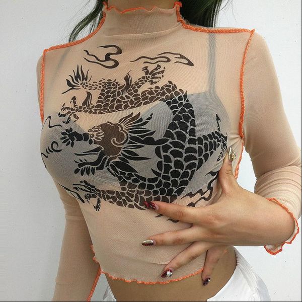 women see through blouse mesh sheer crop chinese style dragon slim long sleeve turtleneck shirts blouses club, White
women see through blouse mesh sheer crop chinese style dragon slim long sleeve turtleneck shirts blouses club, White