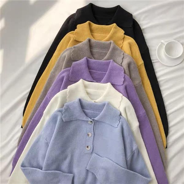 women's sweaters japanese sweet collar long-sleeved solid color loose short knit pullover sweater single-breasted women, White;black
women's sweaters japanese sweet collar long-sleeved solid color loose short knit pullover sweater single-breasted women, White;black