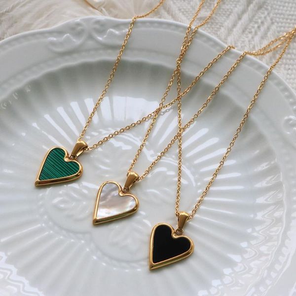pendant necklaces ins selling heart necklace stainless steel gold chains white black green shell for women, Silver
pendant necklaces ins selling heart necklace stainless steel gold chains white black green shell for women, Silver
