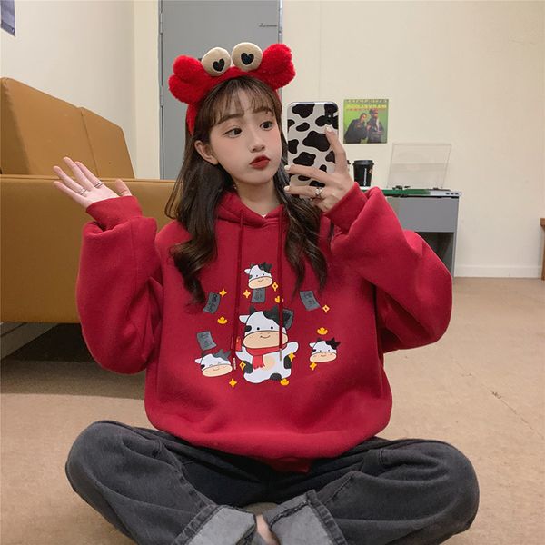 2021 new autumn and winter red sweatshirt women loose cute cow print long sleeve thick hooded hoodie college style gokv, Black
2021 new autumn and winter red sweatshirt women loose cute cow print long sleeve thick hooded hoodie college style gokv, Black