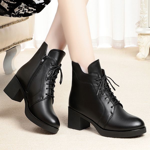 genuel leather ankle boots womens winter round toe lace up zip shoes woman fashion motorcycle platform botas 41 42 43, Black
genuel leather ankle boots womens winter round toe lace up zip shoes woman fashion motorcycle platform botas 41 42 43, Black