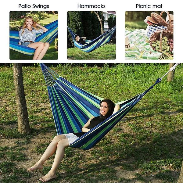 shade 190*150cm 2 persons striped hammock outdoor leisure bed thickened canvas hanging sleeping swing for camping hunting
shade 190*150cm 2 persons striped hammock outdoor leisure bed thickened canvas hanging sleeping swing for camping hunting