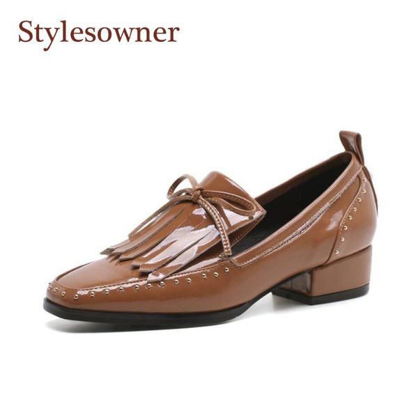 dress shoes british style patent leather woman bowtie tassel squared toe fashionable rivets pearls decor black brown sapatos
dress shoes british style patent leather woman bowtie tassel squared toe fashionable rivets pearls decor black brown sapatos