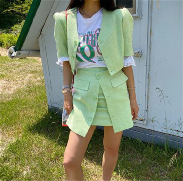 two piece dress elegant fashion chci fashionable solid green single breasted v-neck lace up pockets suits olsuits for lady summer, White
two piece dress elegant fashion chci fashionable solid green single breasted v-neck lace up pockets suits olsuits for lady summer, White