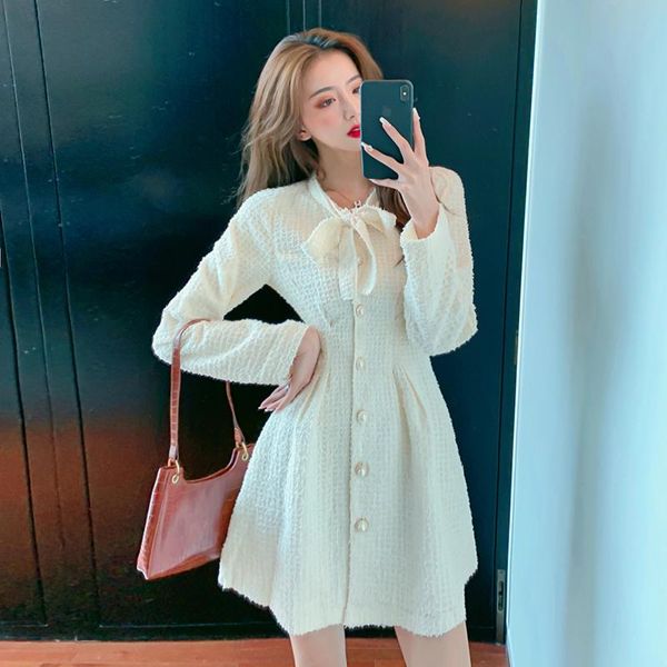 casual dresses women small fragrant bow neck long sleeve single-breasted slim short dress party vestidos, Black;gray
casual dresses women small fragrant bow neck long sleeve single-breasted slim short dress party vestidos, Black;gray