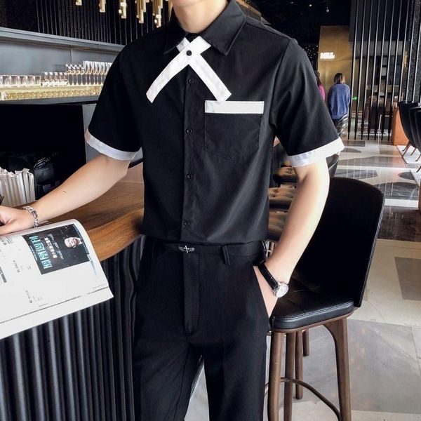 men's casual shirts streetwear social camisa masculina 2021 summer men shirt british style slim dress black + white, White;black
men's casual shirts streetwear social camisa masculina 2021 summer men shirt british style slim dress black + white, White;black