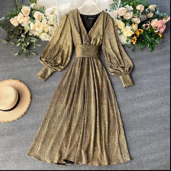 vintage party dress women slim puff sleeve v neck robe new 2021 fashion autumn bright golden bandage dresses vestidos, Black;gray
vintage party dress women slim puff sleeve v neck robe new 2021 fashion autumn bright golden bandage dresses vestidos, Black;gray
