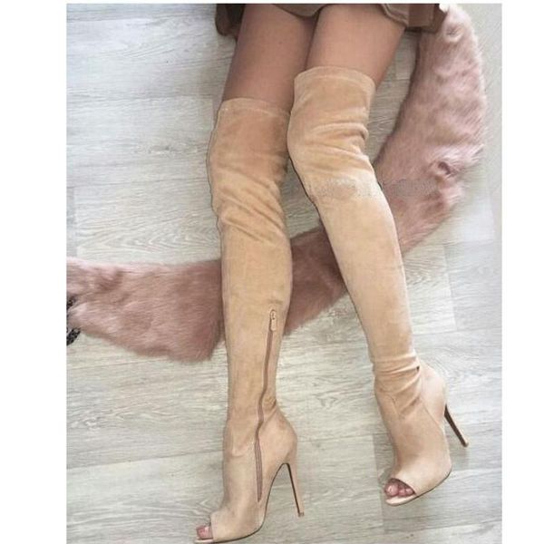 boots open toe suede leather over knee gladiator fashion women thin heel long slim, Black
boots open toe suede leather over knee gladiator fashion women thin heel long slim, Black
