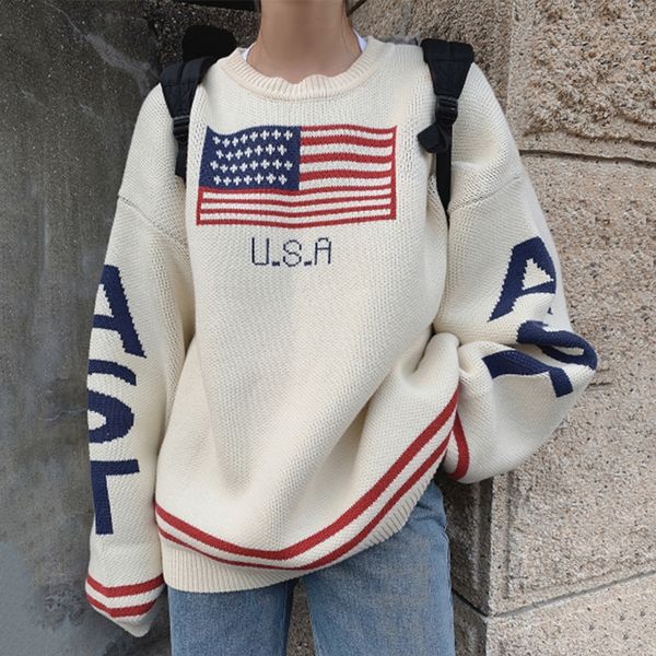2021 new beige vintage usa preppy style oversized sweaters women girls letters warm sleeve winter knit loose casual korean ok7l, White;black
2021 new beige vintage usa preppy style oversized sweaters women girls letters warm sleeve winter knit loose casual korean ok7l, White;black