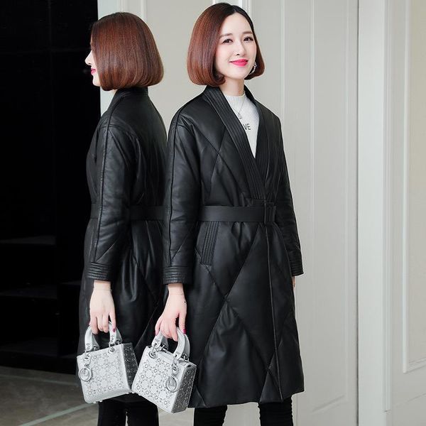 women's leather & faux 2021 spring and autumn thin fashion mid-length pu down cotton jacket slim, Black
women's leather & faux 2021 spring and autumn thin fashion mid-length pu down cotton jacket slim, Black