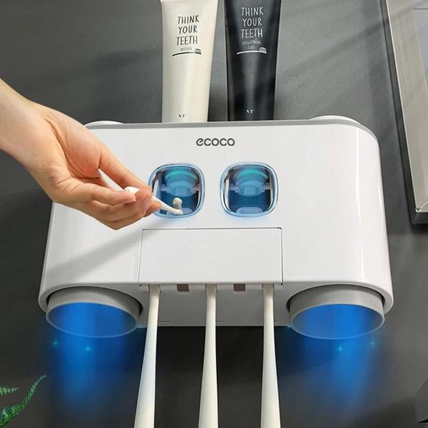 bath accessory set quality auto toothpaste dispenser toothbrush holder with 4 cup for bathroom accessories home wall mount squeezer
bath accessory set quality auto toothpaste dispenser toothbrush holder with 4 cup for bathroom accessories home wall mount squeezer