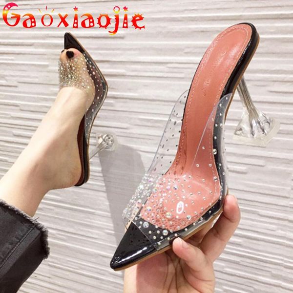 slippers female summer wear heels fish mouth pointed career sandals 2021 new fashion rhinestone transparent slides women shoes, Black 
slippers female summer wear heels fish mouth pointed career sandals 2021 new fashion rhinestone transparent slides women shoes, Black