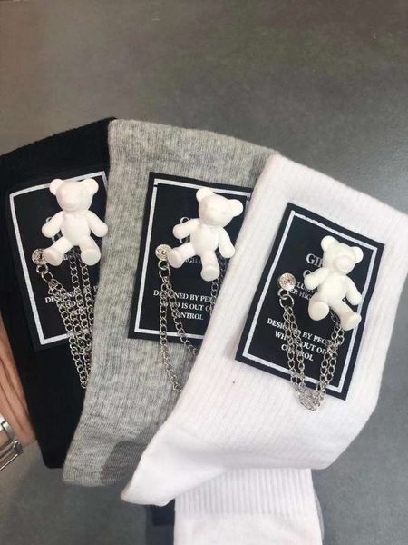 autumn and winter net red bear socks, Black;white 
autumn and winter net red bear socks, Black;white