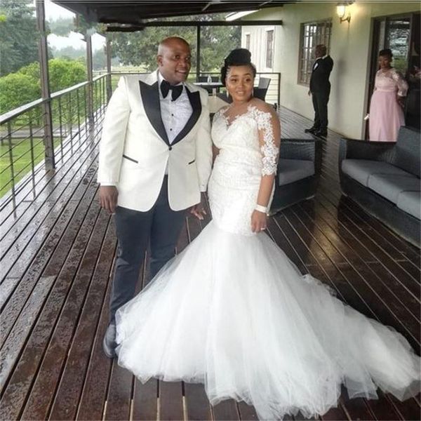 customized 3/4 long sleeves lace mermaid wedding dresses with appliques court train tulle plus size bridal gowns, White
customized 3/4 long sleeves lace mermaid wedding dresses with appliques court train tulle plus size bridal gowns, White