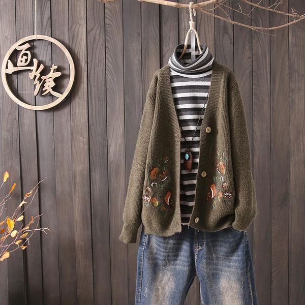 women's sweaters fashion coffee color women cardigan long sleeve autumn winter coat 2021 vintage embroidery floral sweater knitwear pul, White;black
women's sweaters fashion coffee color women cardigan long sleeve autumn winter coat 2021 vintage embroidery floral sweater knitwear pul, White;black