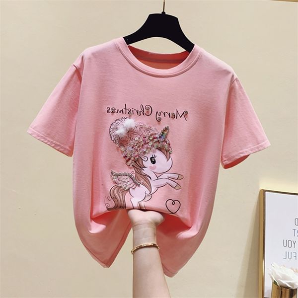 women's t-shirt fashion sequins beading cartoon cotton t shirt woman elegant loose short sleeve o-neck thin white summer clot
women's t-shirt fashion sequins beading cartoon cotton t shirt woman elegant loose short sleeve o-neck thin white summer clot