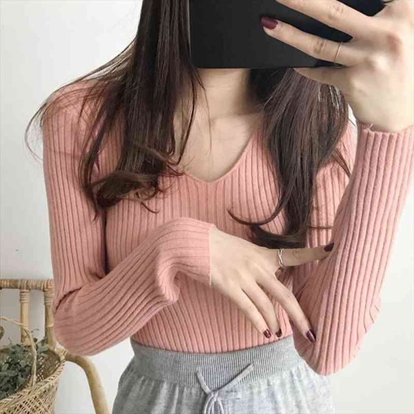 women v-neck solid fashion sweaters basic and pullovers female knitted ladies long sleeve pullover top, White;black 
women v-neck solid fashion sweaters basic and pullovers female knitted ladies long sleeve pullover top, White;black