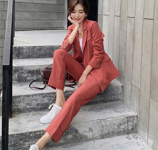 women's two piece pants vintage spring autumn pant suit notched blazer jacket office lady wear female 2 sets, White
women's two piece pants vintage spring autumn pant suit notched blazer jacket office lady wear female 2 sets, White