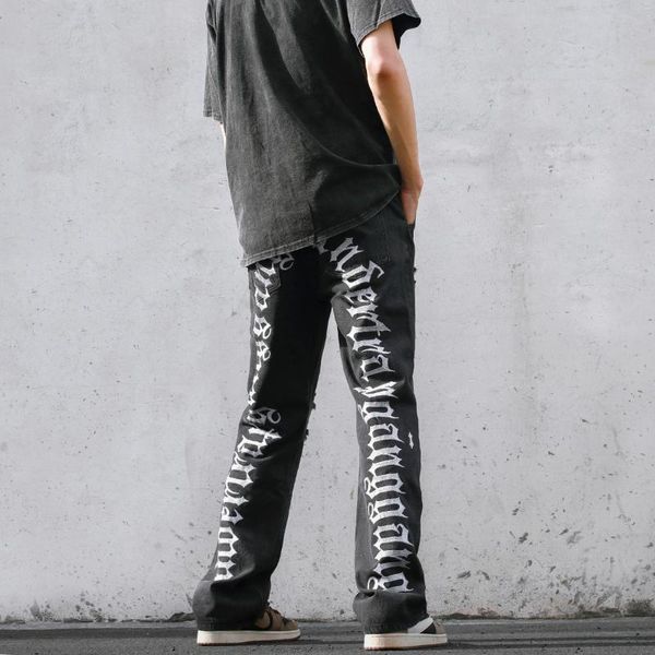 men's jeans high street mens letter embroidery fashion hole micro-flared casual pants washed distressed ripped for male, Blue
men's jeans high street mens letter embroidery fashion hole micro-flared casual pants washed distressed ripped for male, Blue