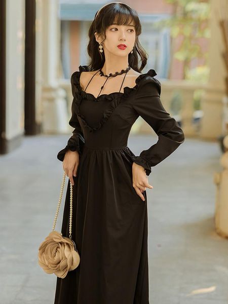 casual dresses sweetxue women's black hepburn style dress temperament princess ruffled elegant long female vestido de mujer, Black;gray
casual dresses sweetxue women's black hepburn style dress temperament princess ruffled elegant long female vestido de mujer, Black;gray