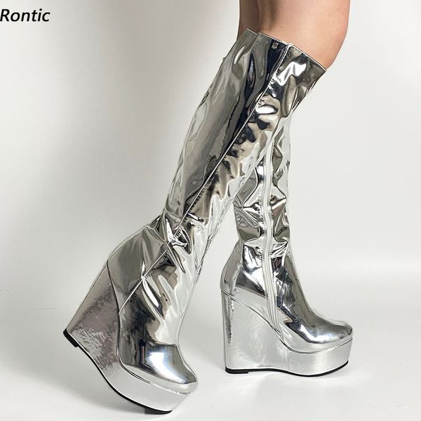 rontic handmade women's winter platform knee boots patent wedges heels round toe gorgeous silver night club shoes us size 5-20, Black
rontic handmade women's winter platform knee boots patent wedges heels round toe gorgeous silver night club shoes us size 5-20, Black