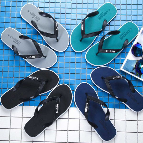 luladi flip flop men's summer slippers outdoor lovers beach foot clip sandal anti slip personality seaside drag tide, Black