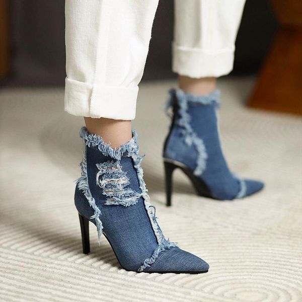 boots denim boot thin high heels women holed ankle pointed toe lady shoes ripped spring footwear casual size 42 43, Black
boots denim boot thin high heels women holed ankle pointed toe lady shoes ripped spring footwear casual size 42 43, Black