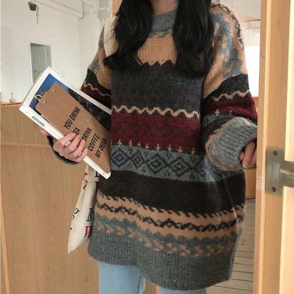 gym clothing vintage sweaters women pullover winter striped jumpers korean style oversized sweater knitwear casual loose pull femme, White;black
gym clothing vintage sweaters women pullover winter striped jumpers korean style oversized sweater knitwear casual loose pull femme, White;black