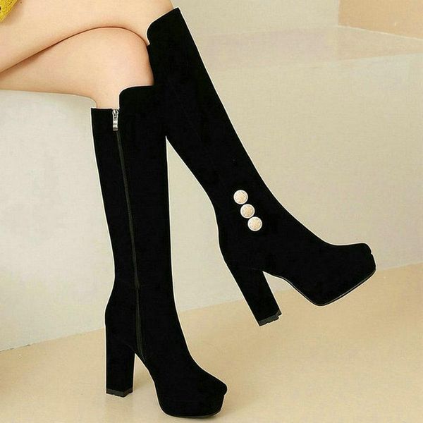 boots 2021 women knee high platform square heel ladies calf faux suede side zipper quality big size, Black
boots 2021 women knee high platform square heel ladies calf faux suede side zipper quality big size, Black