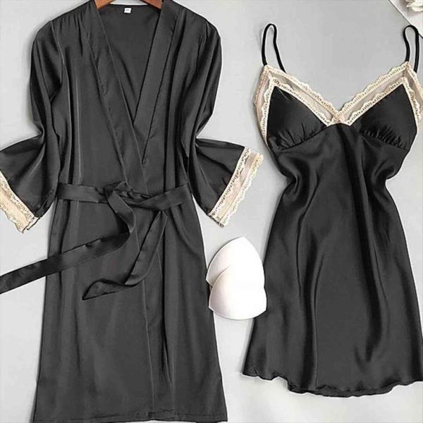 lace trim bridal wedding women sleepwear robe set 2pcs suspender nightdress bathrobe suit spring autumn kimono bath gown, Black;red
lace trim bridal wedding women sleepwear robe set 2pcs suspender nightdress bathrobe suit spring autumn kimono bath gown, Black;red