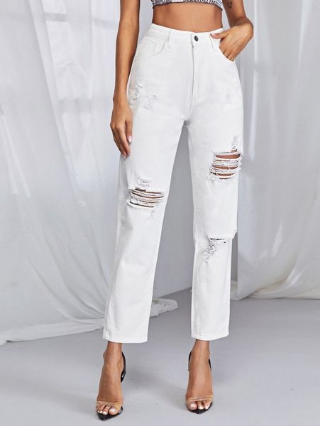 high waisted ripped detail jeans v2au#, Blue
high waisted ripped detail jeans v2au#, Blue